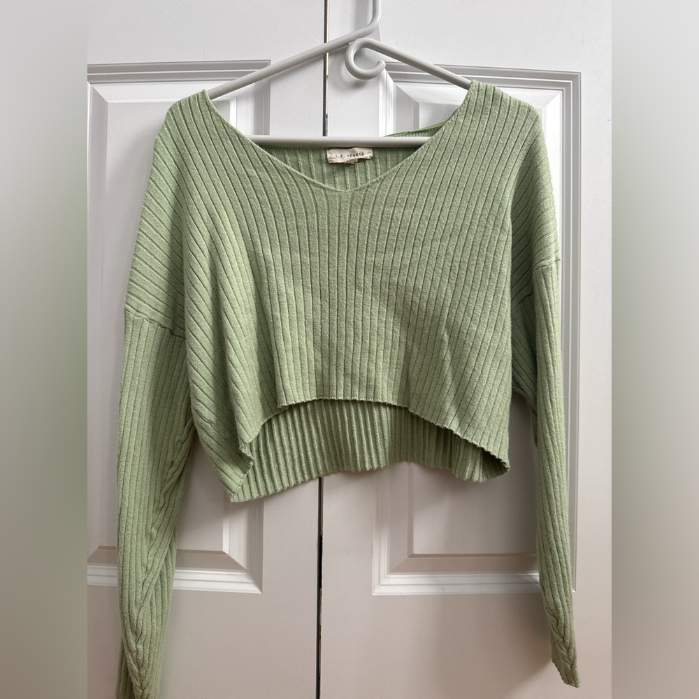 La Hearts Sage Ribbed Knit Top
